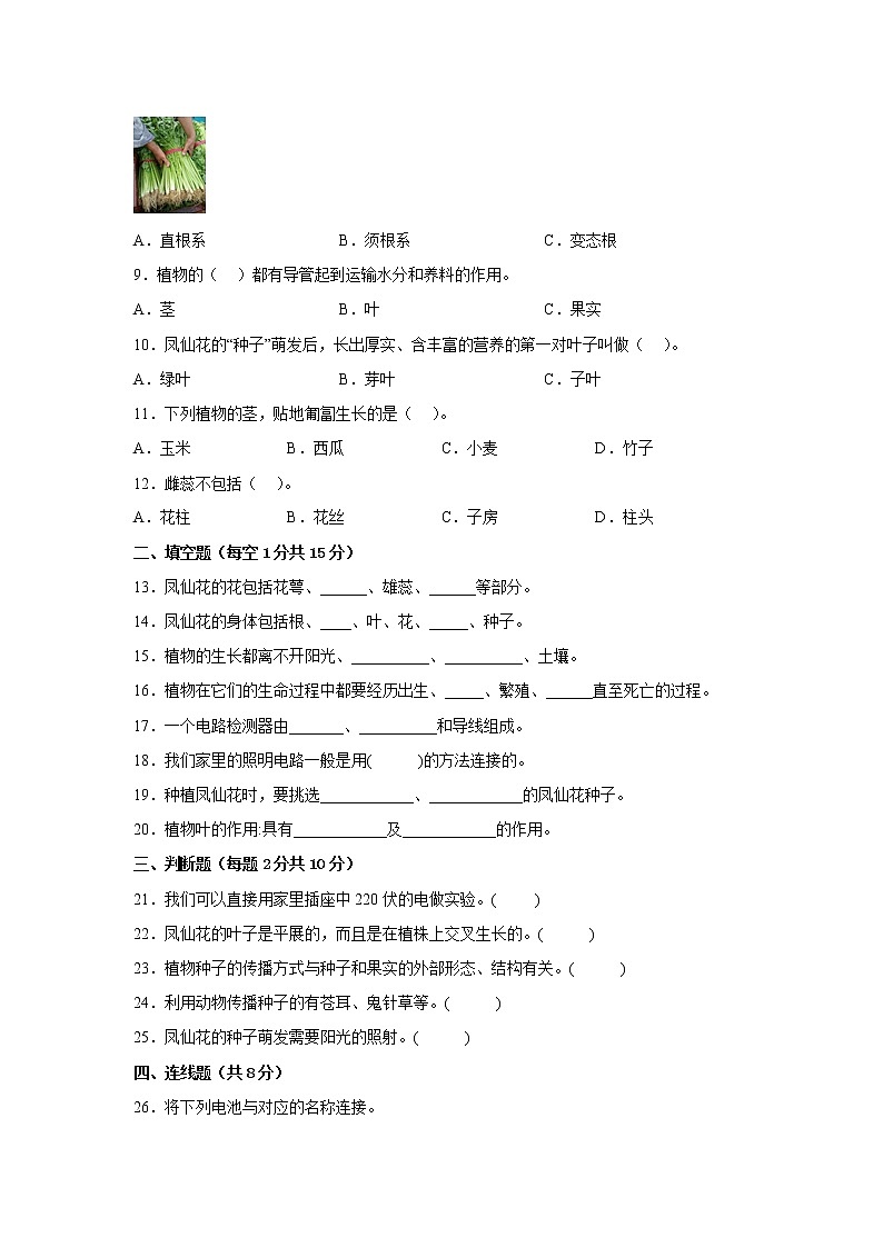 教科版四年级科学下册期中检测卷（一）有答案02