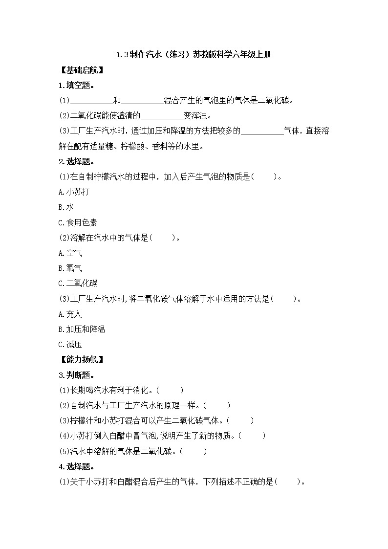 1.3制作汽水（课件+练习）苏教版科学六年级上册01