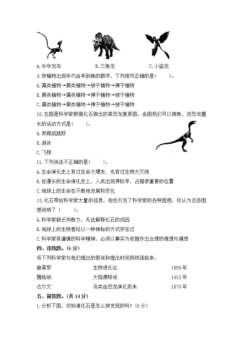 第三单元素养评价卷精编苏教版科学六年级上册（含答案）第3页