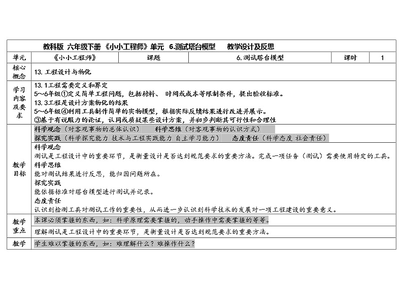 1.6 测试塔台模型 教科版六年级下册课件＋教案（2023春新版）01
