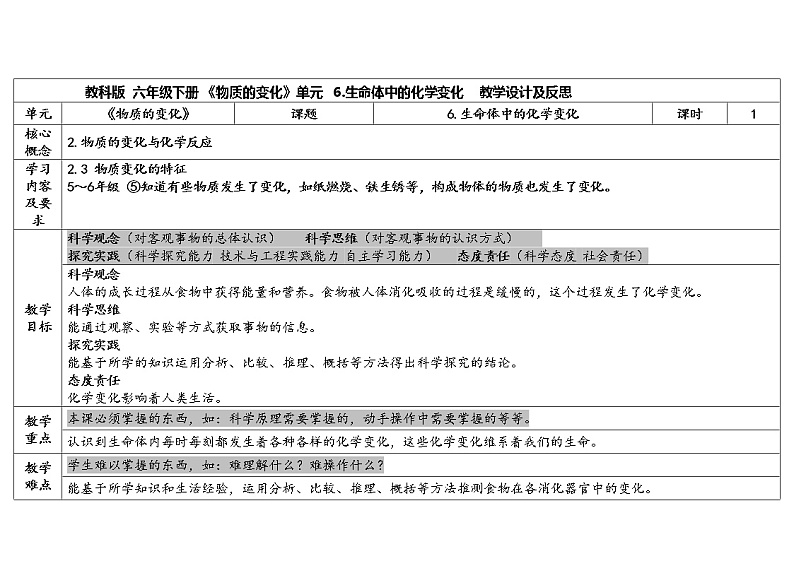6.《生命体中的化学变化》教学设计2023春第1页