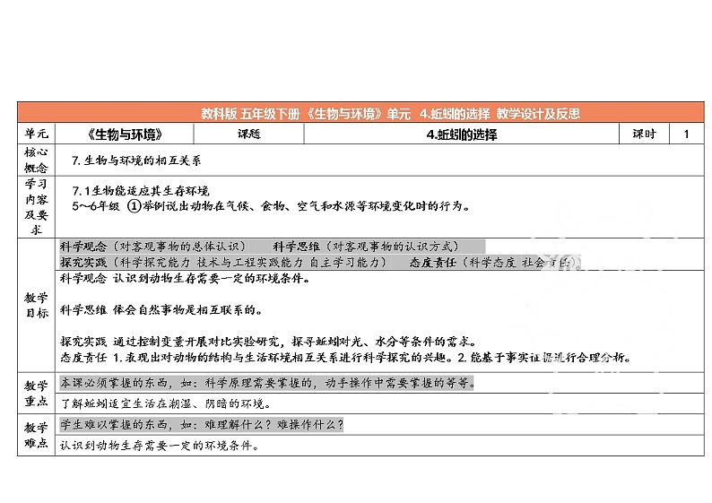 4.《蚯蚓的选择》教学设计2023春第1页