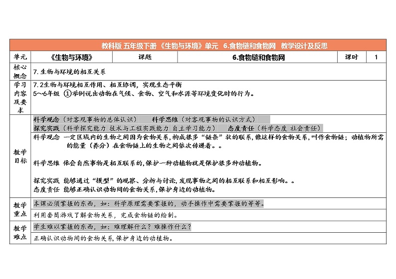6.《食物链和食物网》教学设计2023春第1页