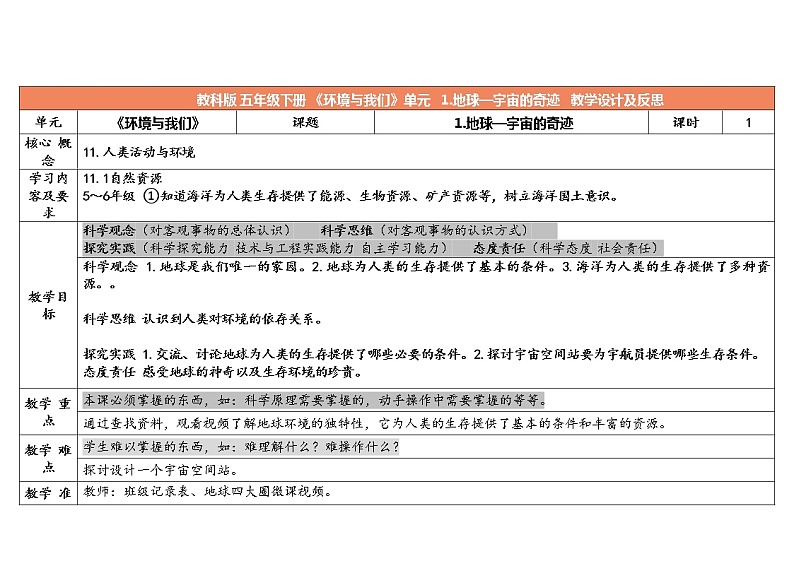3.1 地球—宇宙的奇迹 教科版五年级下册课件＋教案（2023春新版）01