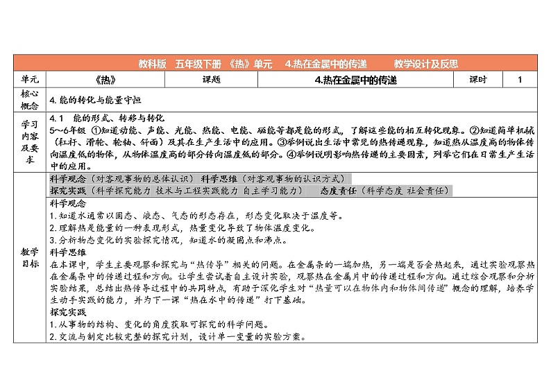 4.4 热在金属中的传递 教科版五年级下册课件＋教案（2023春新版）01