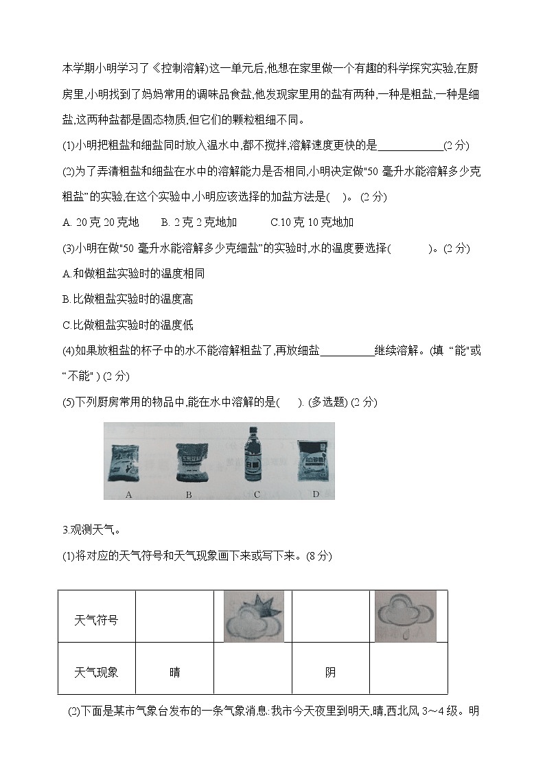 湘科版三年级下册期中测试卷（含答案）第3页
