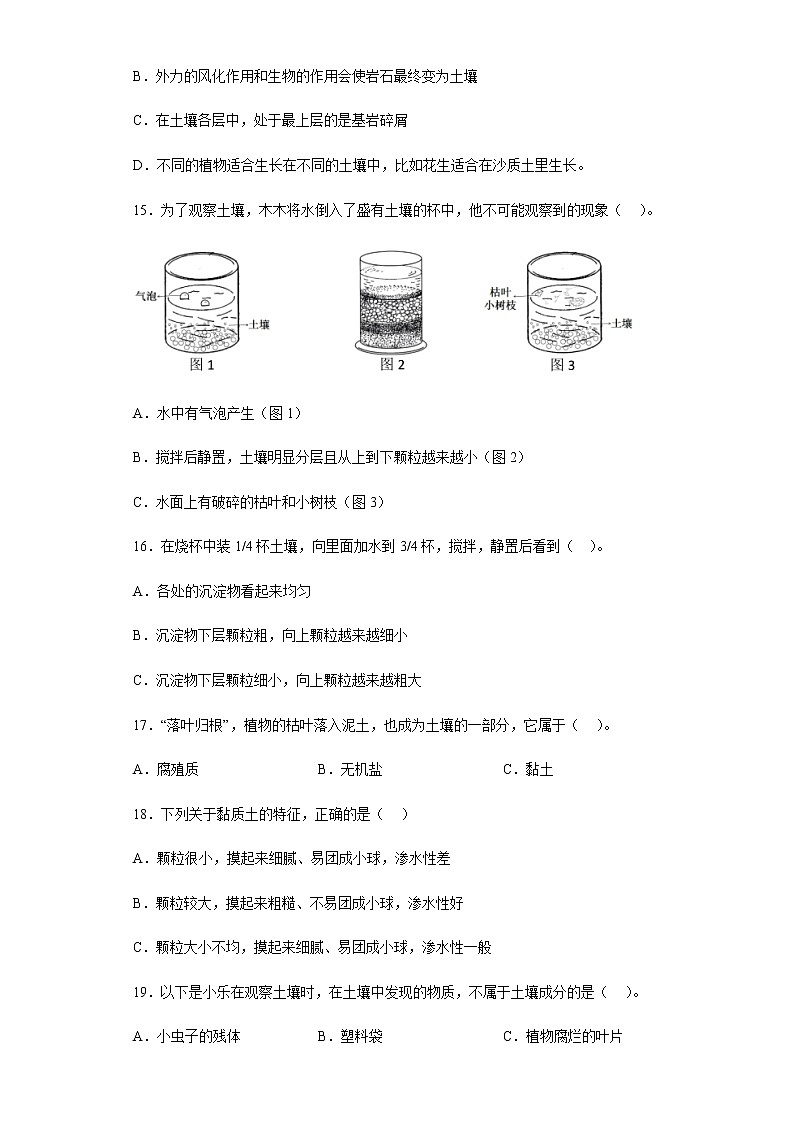 教科版科学四年级下册 3.6 观察土壤 同步练习（含答案）第3页