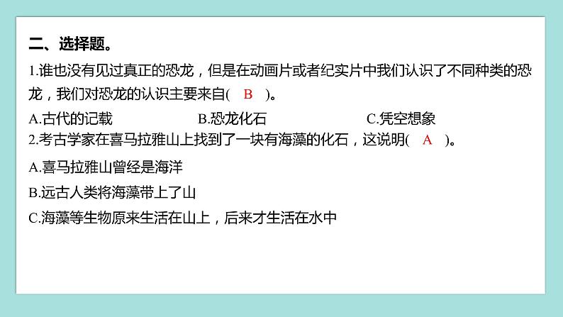 2.6 古代生物的多样性（习题课件）教科版（2017）六年级科学下册03