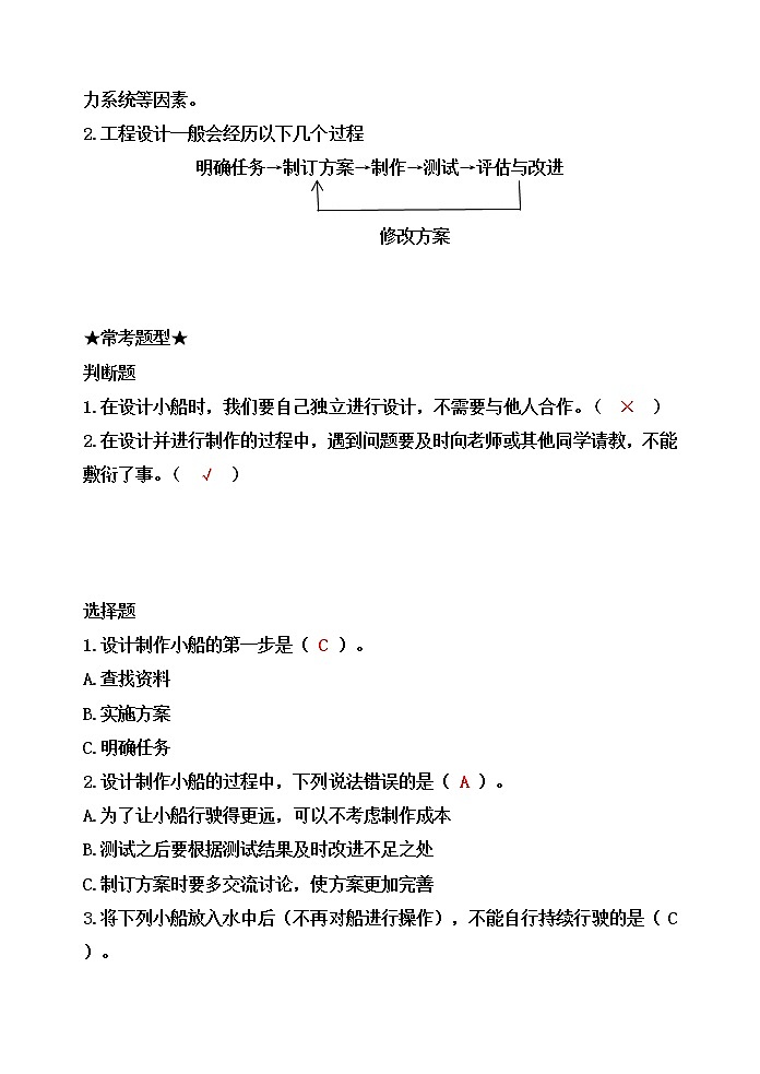 新教科版五年级科学下册2.6_2.7设计我们的小船、制作与测试我们的小船 知识梳理+精典考题第2页