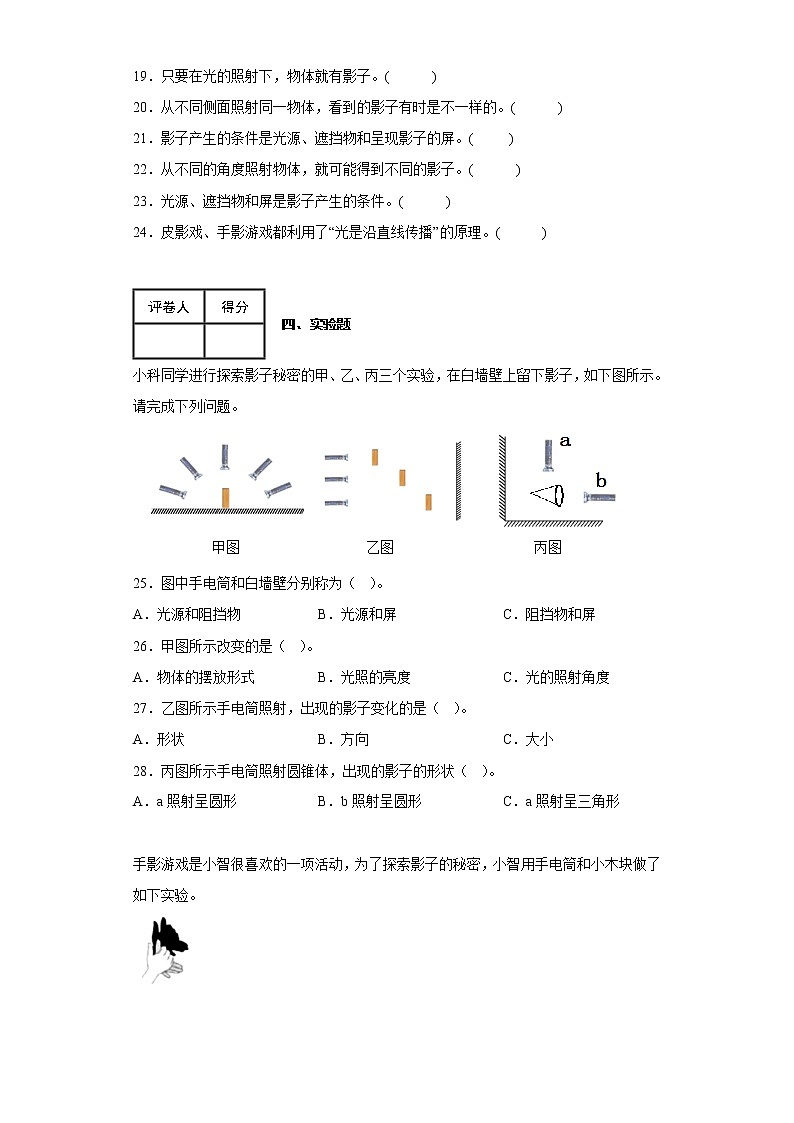 3.3影子的秘密 练习第3页