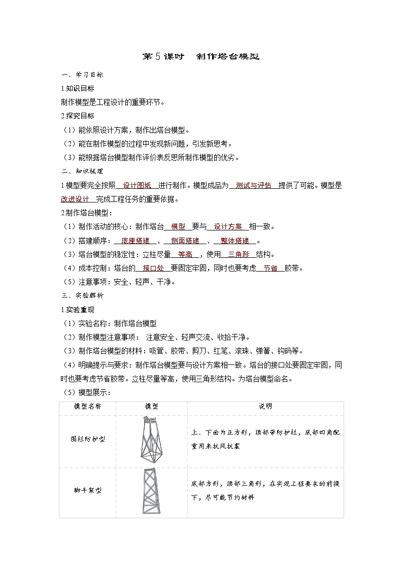 1.5 制作塔台模型（习题课件+知识点梳理）教科版六年级科学下册01
