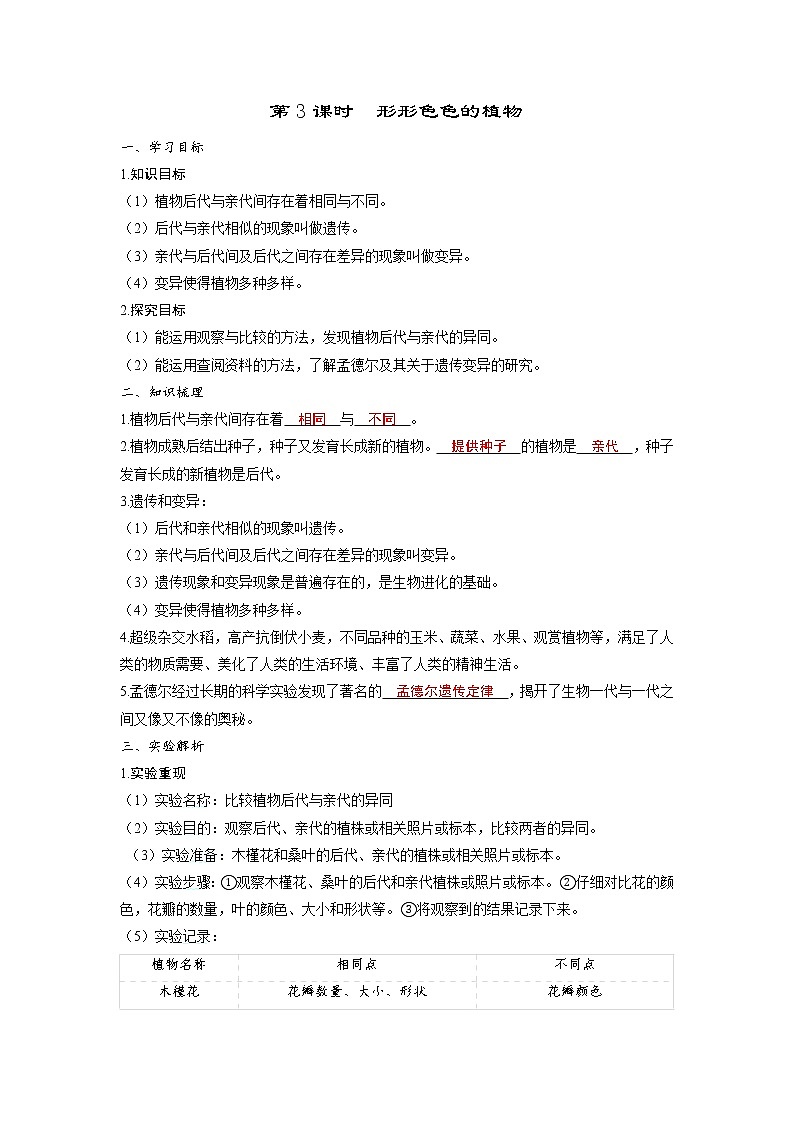 2.3 形形色色的植物（习题课件+知识点梳理）教科版六年级科学下册01