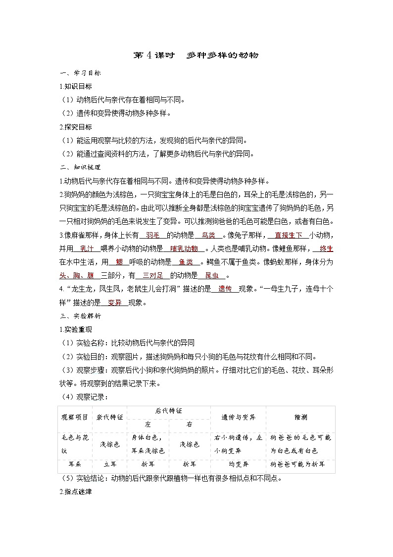 2.4 多种多样的动物（习题课件+知识点梳理）教科版六年级科学下册01