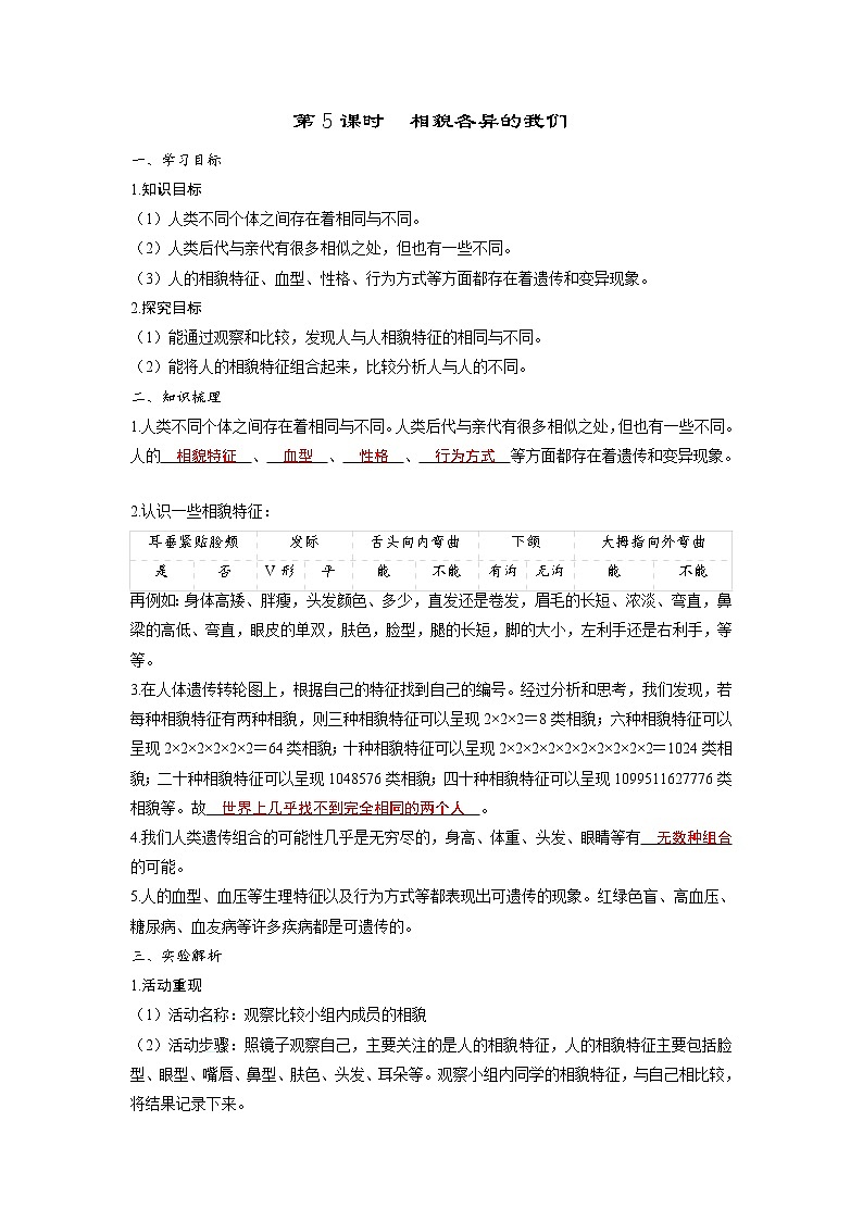 2.5 相貌各异的我们（习题课件+知识点梳理）教科版六年级科学下册01