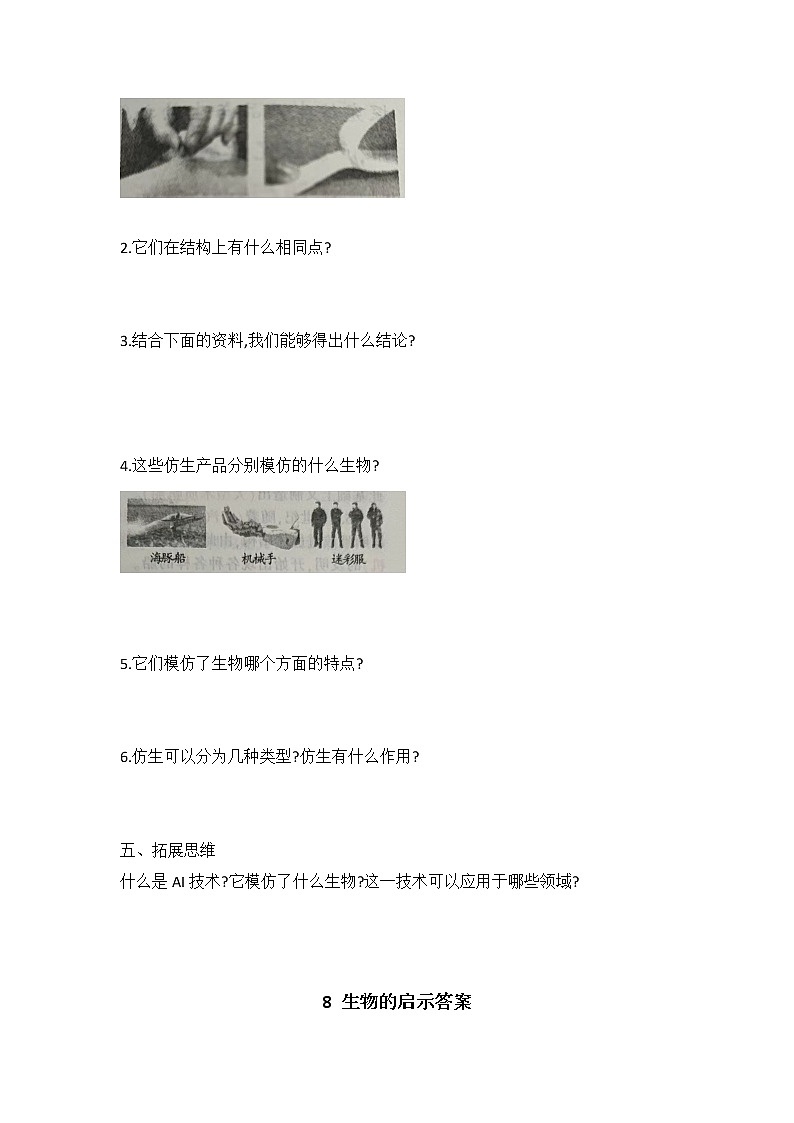 新冀人版六年级下册 8 生物的启示 同步试题（含答案）02
