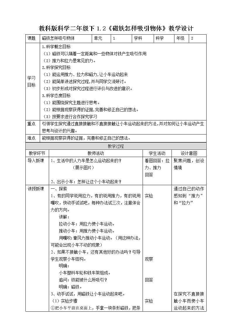 1.2《磁铁怎样吸引物体》教案第1页