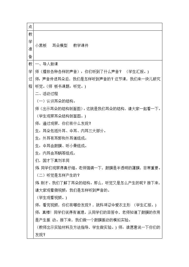 新青岛版六下科学 3.听觉 教案02