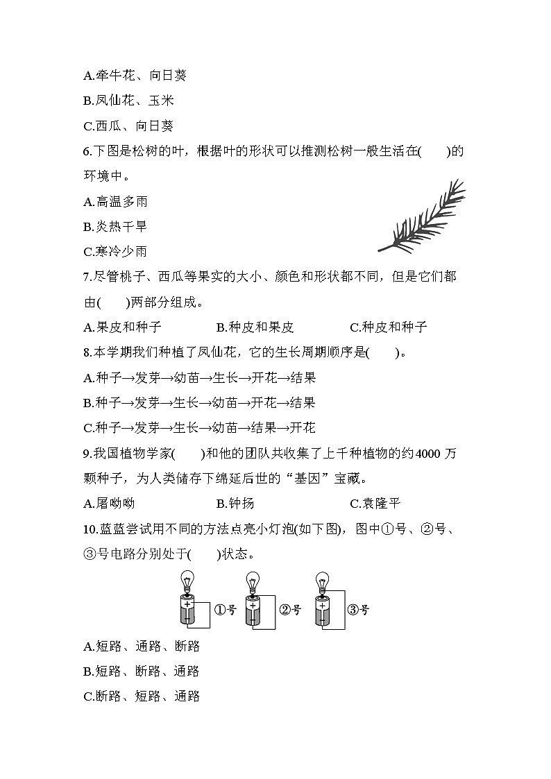 期末教学质量监测1 教科版四年级科学下册02
