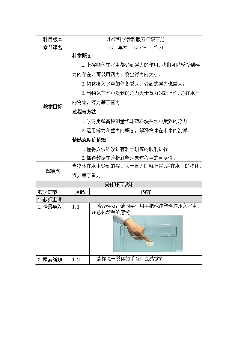 1.5 浮力 教案第1页