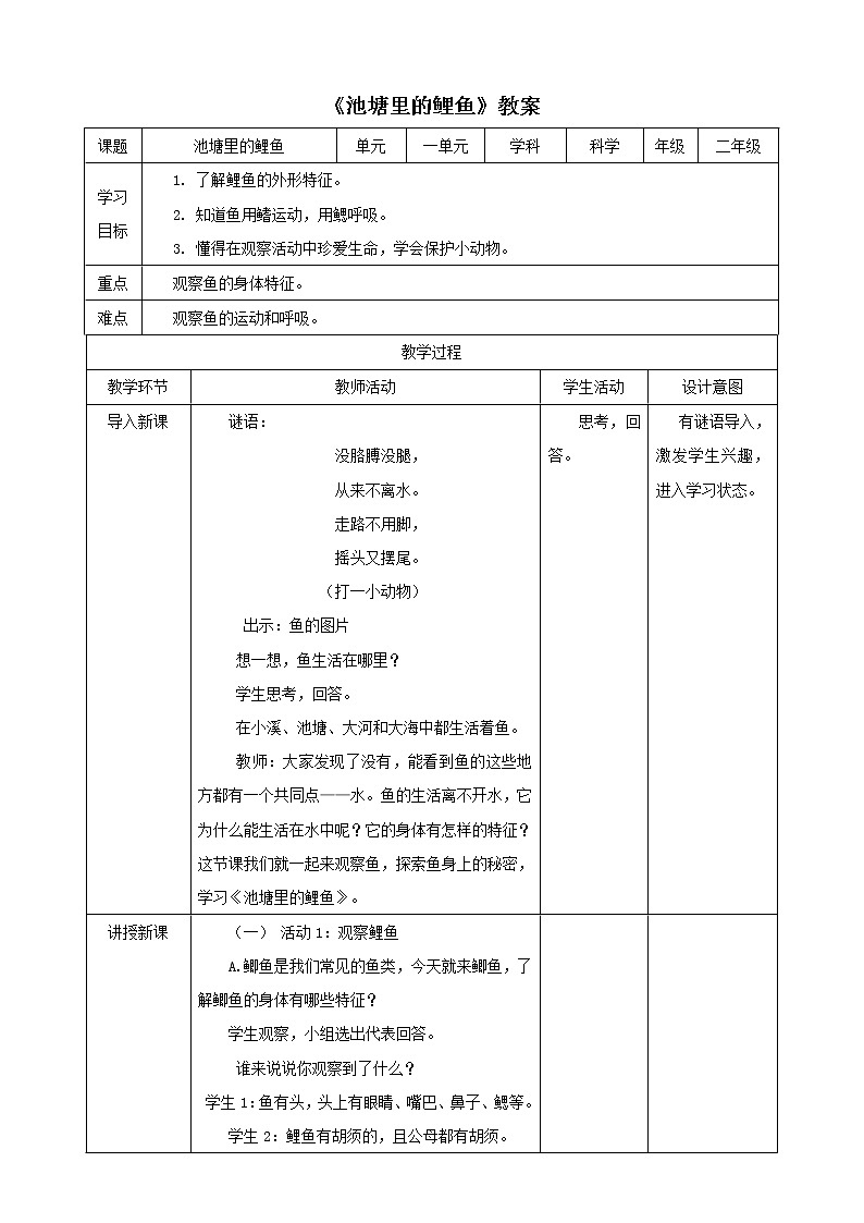 1.3《池塘里的鲤鱼》课件+教案+练习+素材01