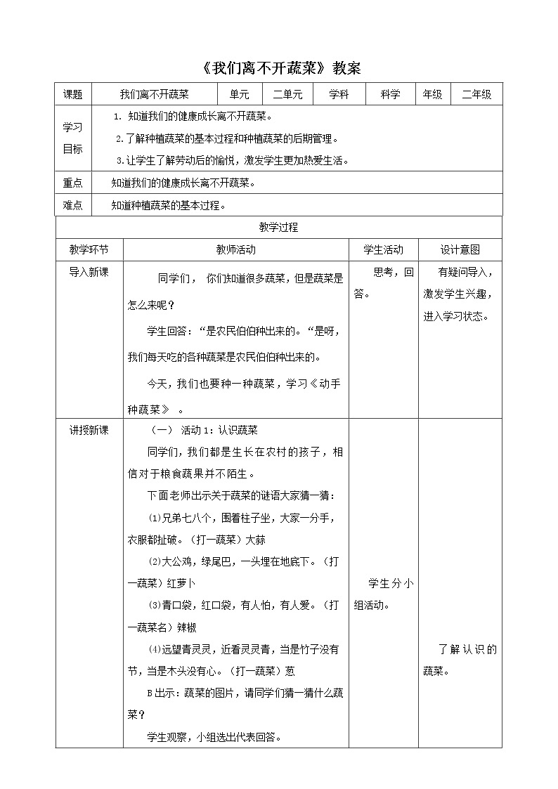 2.5《我们离不开蔬菜》课件+教案+练习01