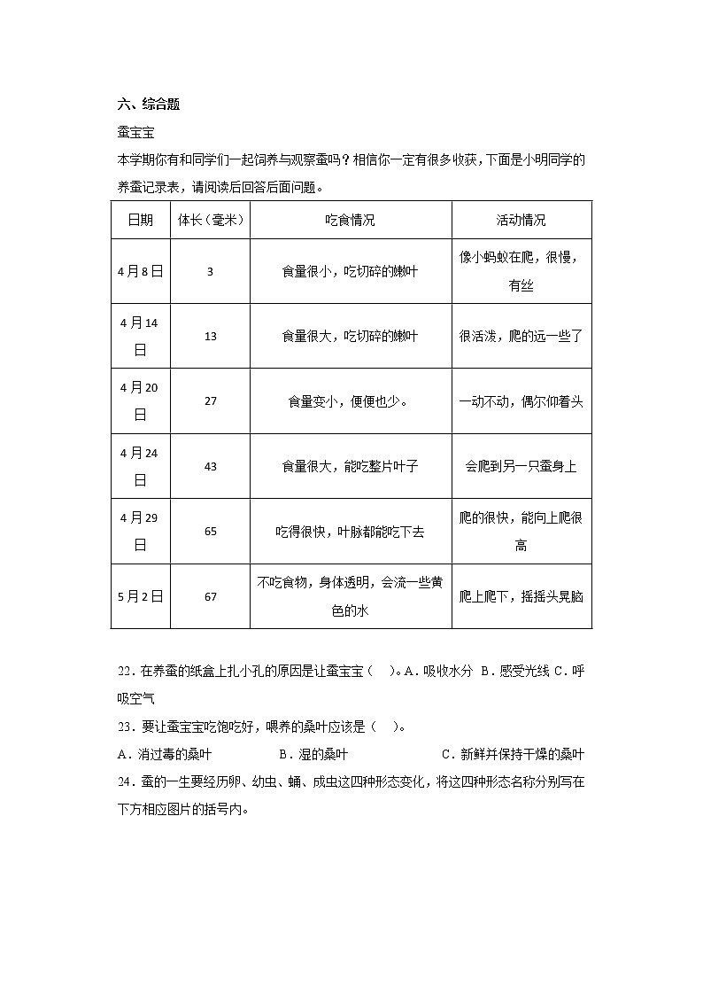 2023年教科版三年级科学第二单元下册测试卷（附答案）03