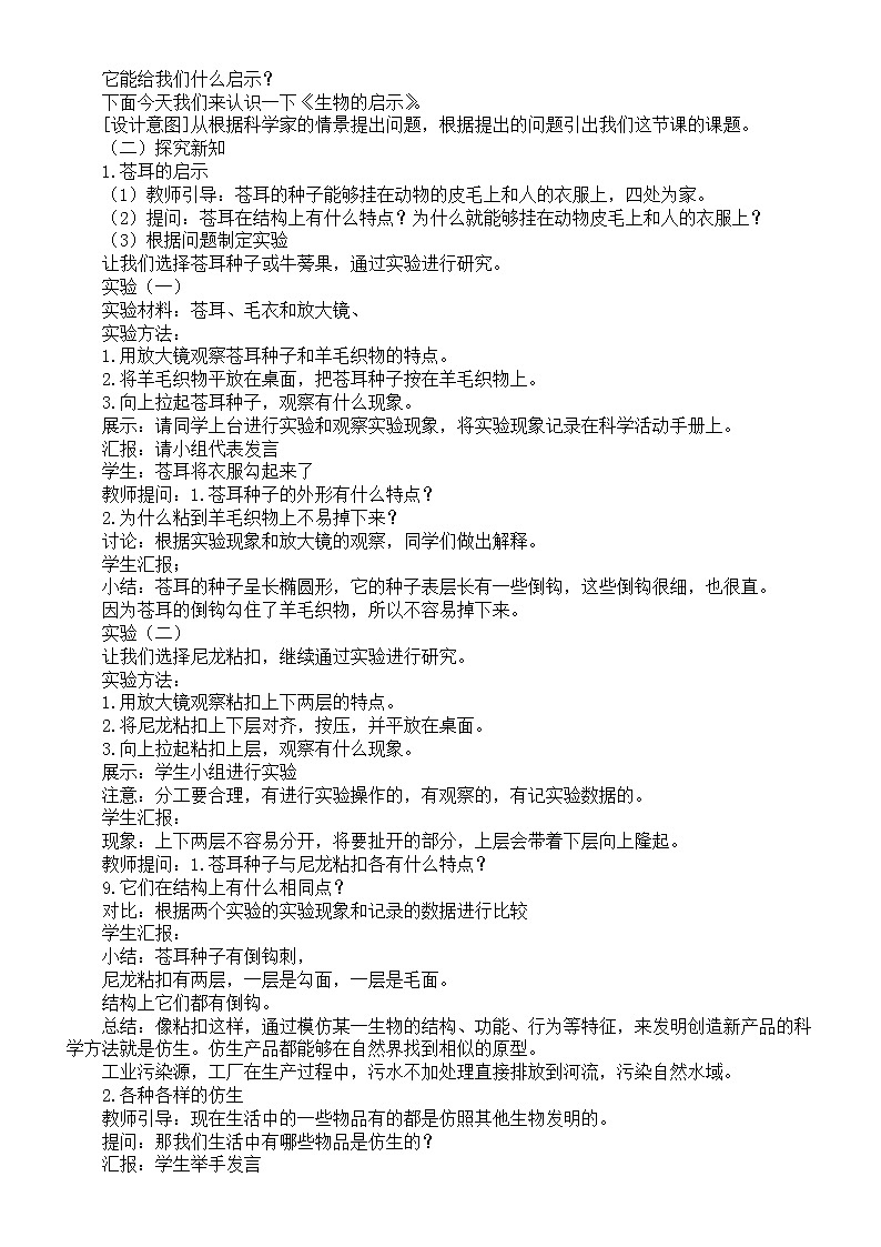 小学科学冀人版六年级下册第三单元《大自然的启示与发明》教案（2023春）第3页
