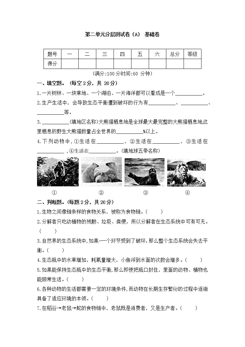 苏教版六年级科学下册单元分层训练AB卷：第二单元（A卷·基础篇）第1页