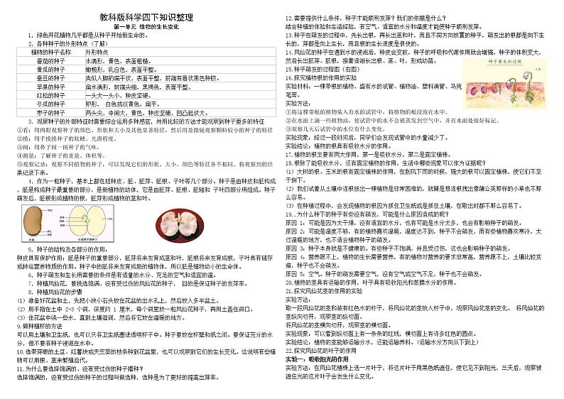 教科版科学四年级下册知识整理第1页