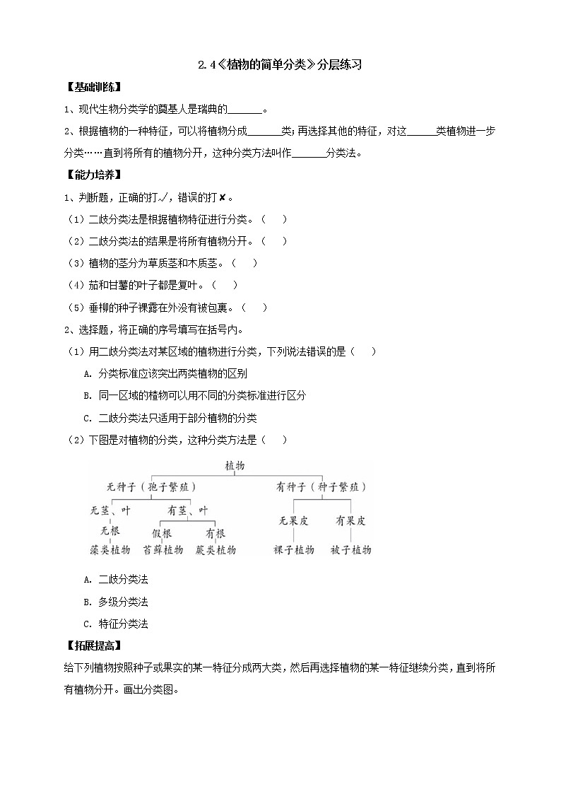 【人教鄂教版】六上科学  2.4《植物的简单分类》（课件+教案+练习+素材）01