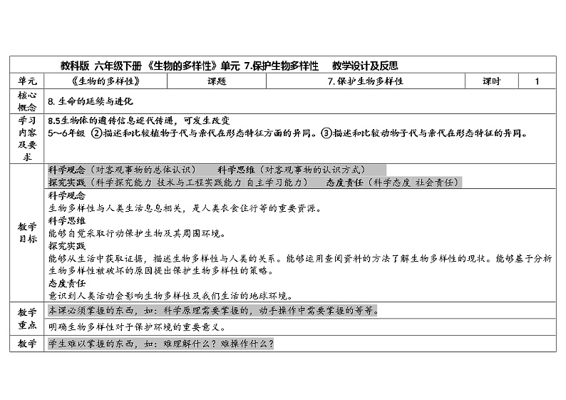 教科版科学六年级下册第二单元课件教案（7.保护生物多样性）01