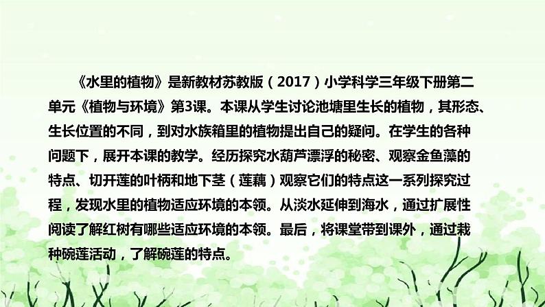 苏教版（2017）小学科学三年下册《水里的植物》说课（附反思、板书）课件第5页