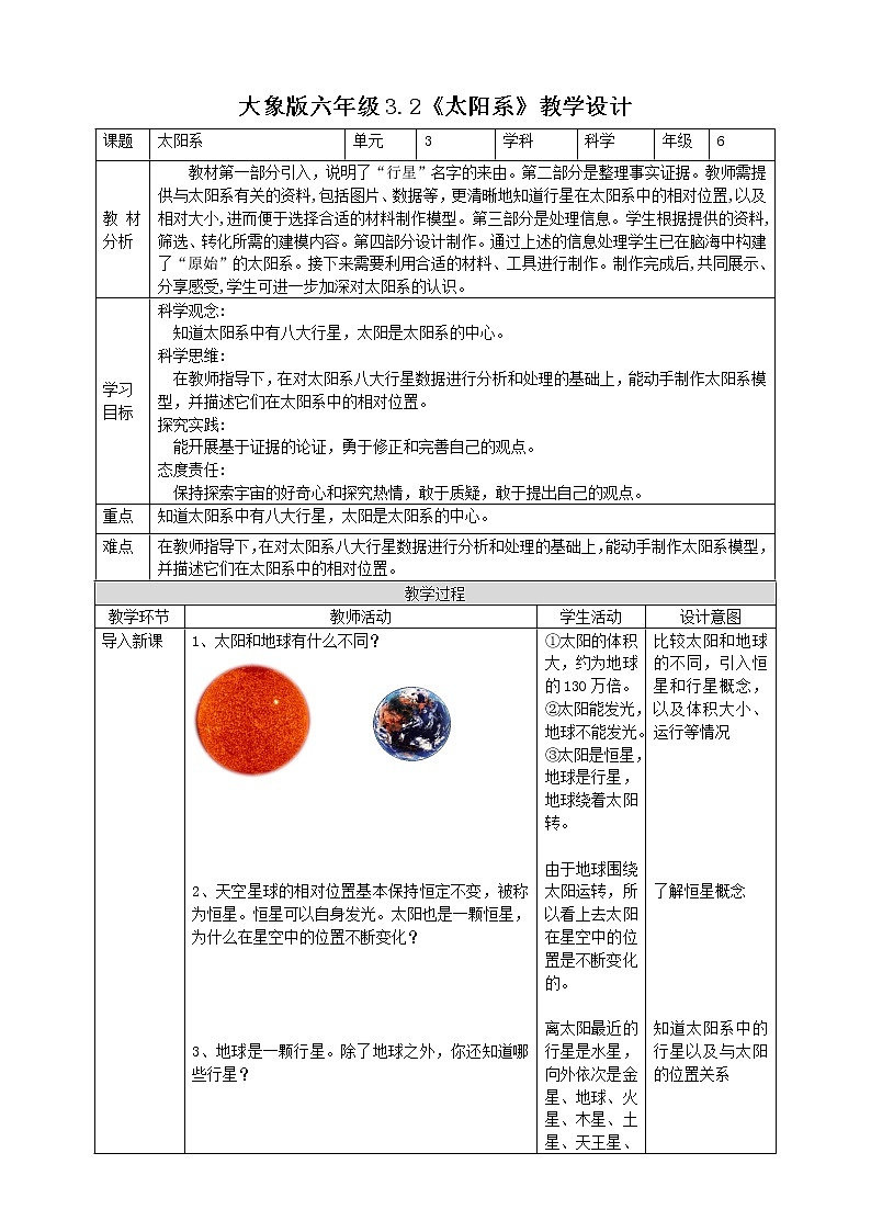 大象版六上科学 3.2《太阳系》课件+教案01