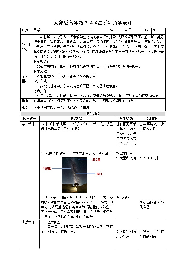 大象版六上科学 3.4《星系》课件+教案01