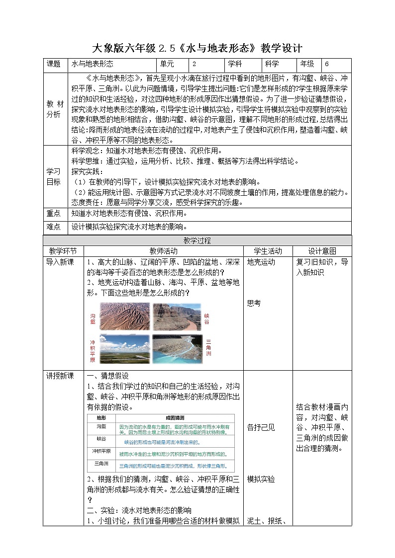 大象版六上科学 2.5《水与地表形态》课件+教案01