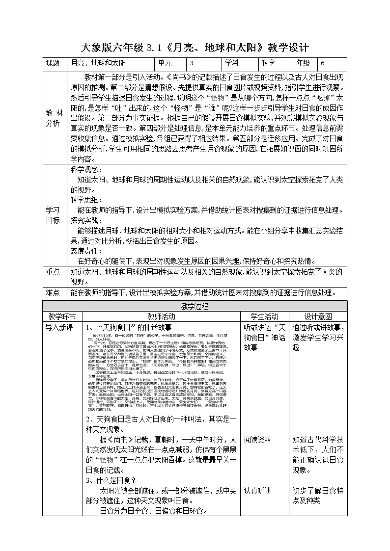 大象版六上科学 3.1《月亮、地球和太阳》课件+教案01