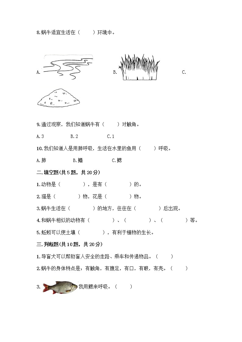 教科版科学一年级下册第二单元《动物》测试卷第3页