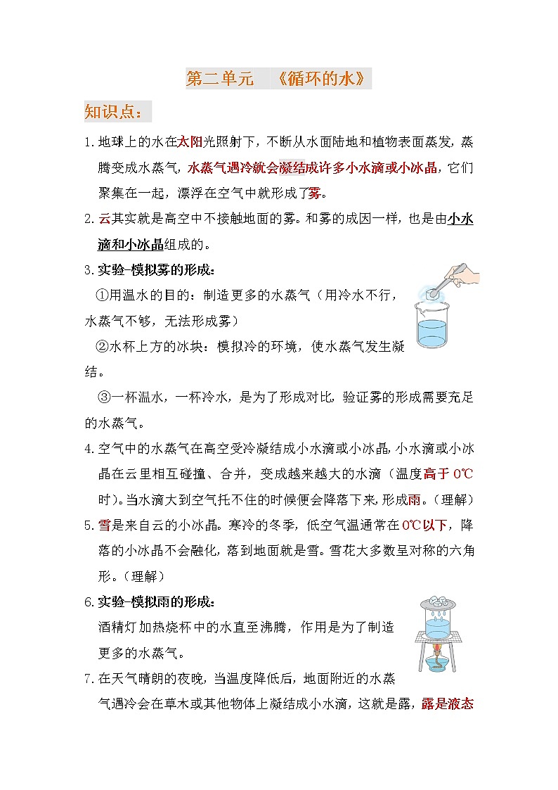 大象版科学六年级上册 第二单元《循环的水》知识点归纳01