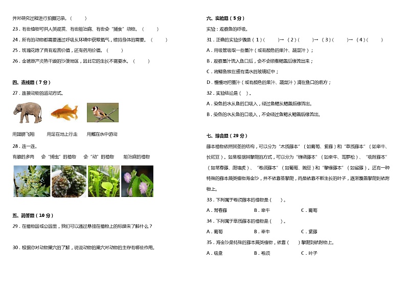 粤教版小学科学四年级下册期中综合质量检测卷（含答案）02
