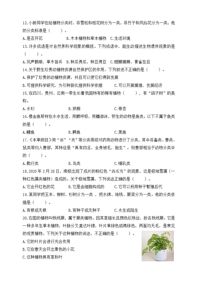 新教科版六年级科学下册期中检测卷（二）（含答案）02
