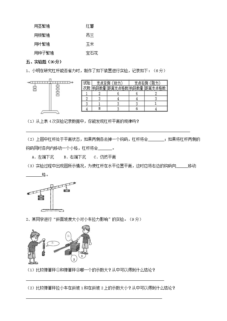 苏教版小学科学五年级下册期中测试卷2（含答案）第3页