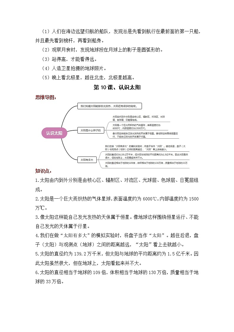 2022-2023学年青岛版科学四年级下册单元复习讲义：第三单元 太阳、地球、月亮（知识点清单）02
