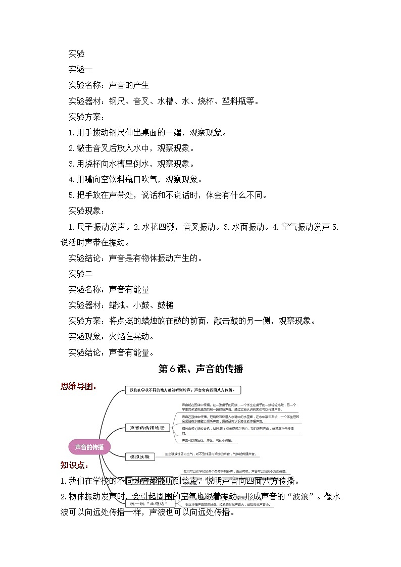 2022-2023学年青岛版科学四年级下册单元复习讲义：第二单元 声音的秘密（知识点清单）02