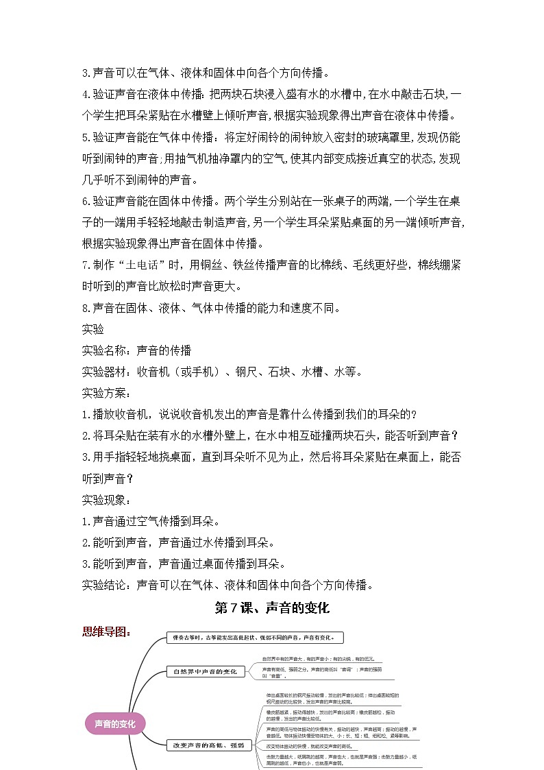2022-2023学年青岛版科学四年级下册单元复习讲义：第二单元 声音的秘密（知识点清单）03