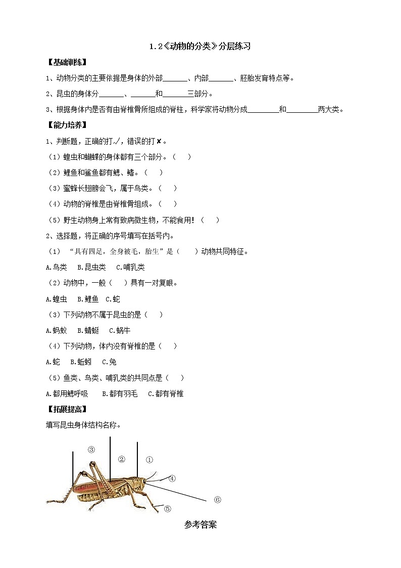 【人教鄂教版】四上科学 1.2《动物的分类》（课件+教案+练习）01