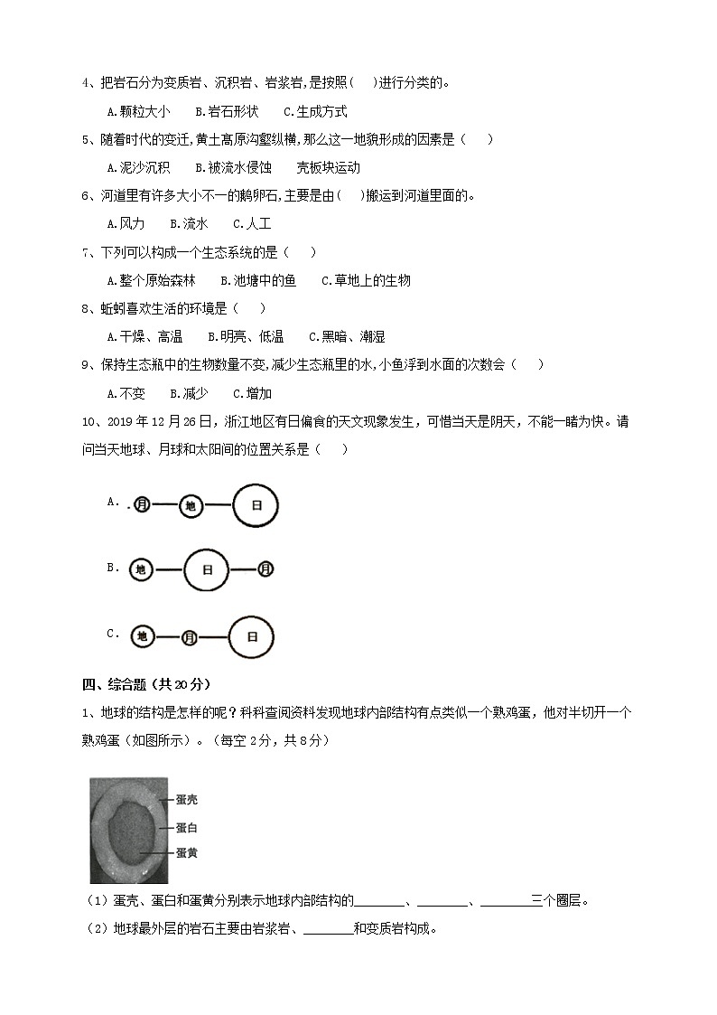 人教鄂教版六年级科学下册期中测试卷（1-8课）（含答案）第2页
