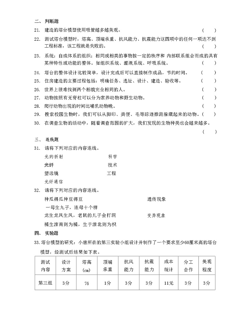 河南省周口市川汇区颖和路小学2022-2023学年六年级下学期期中测试科学试卷03