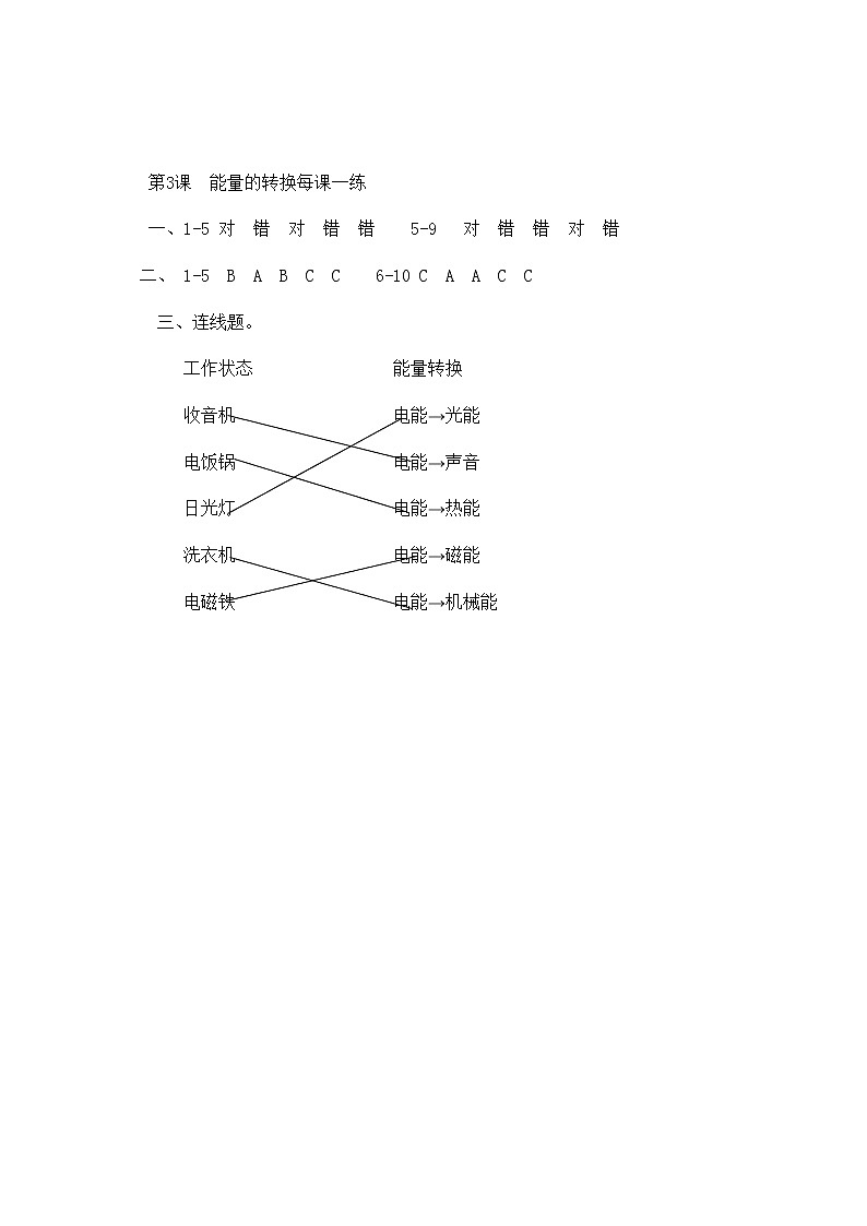 扬州市新苏教版六年级下册科学第3课《能量的转换》课后练习+答案03