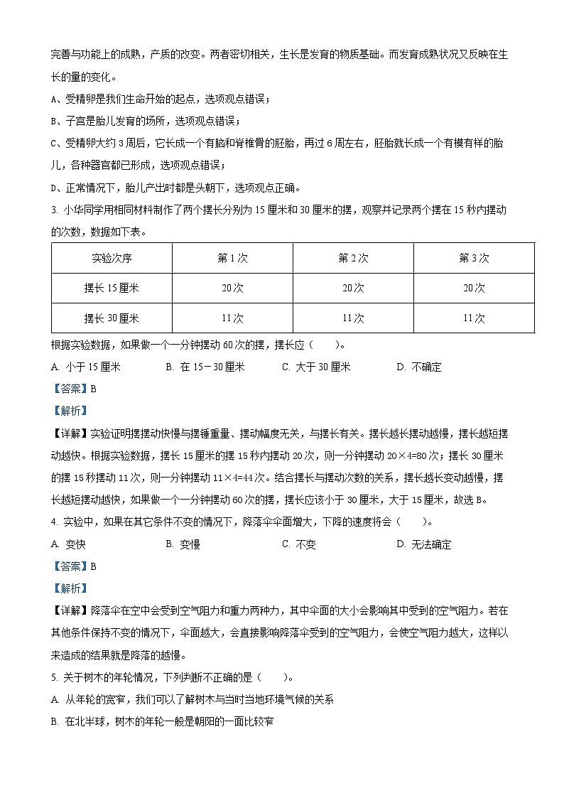【小升初真题卷】2021-2022学年山东省德州市平原县青岛版六年级下册期末学业水平测试科学试卷（原卷版+解析版）02