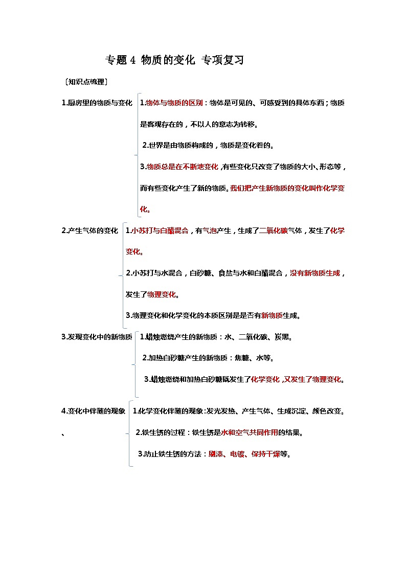 专题4  物质的变化——2023年小升初科学教科版专题复习01